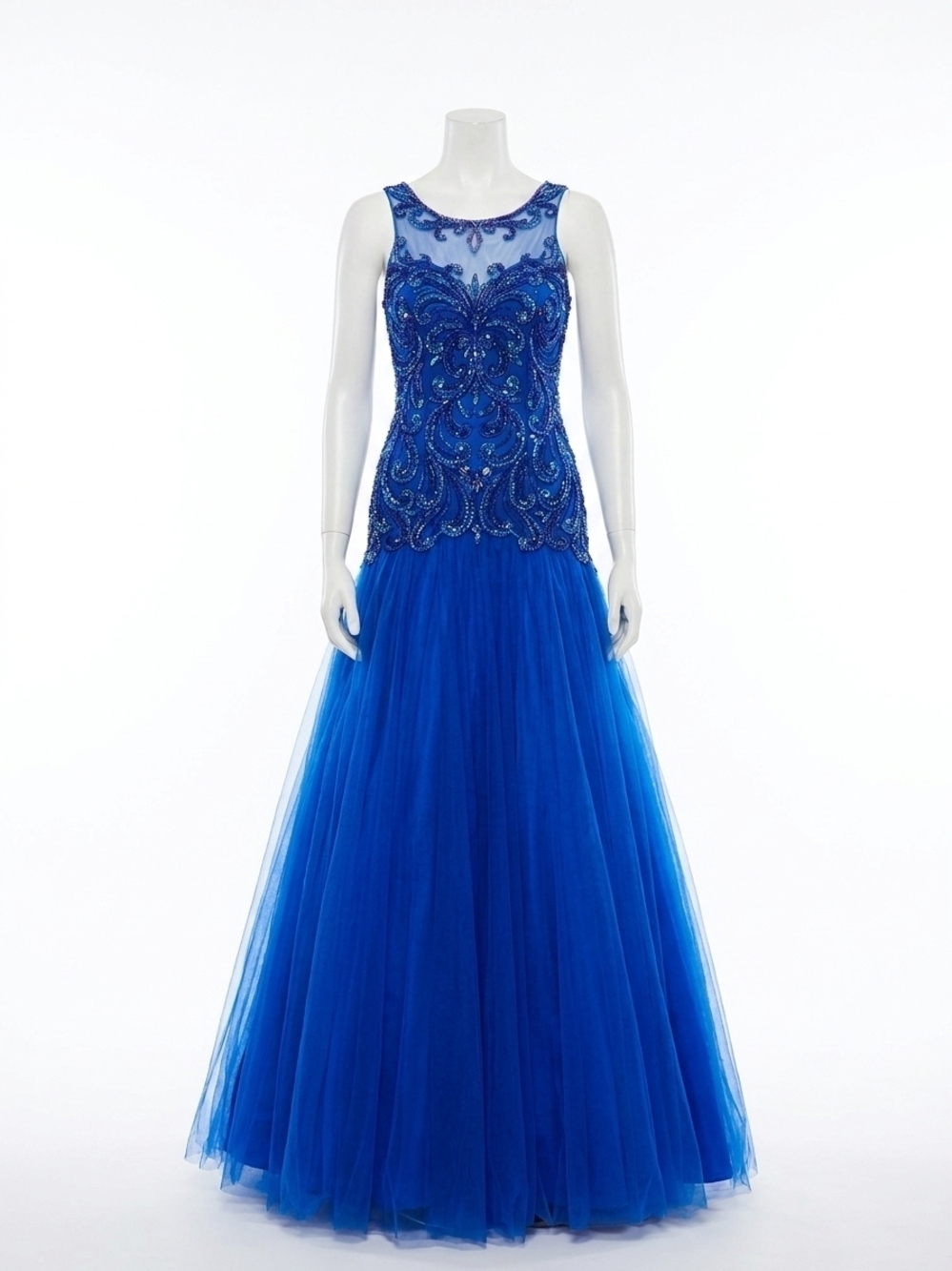 NEW MAC DUGGAL open back beaded gown in cobalt